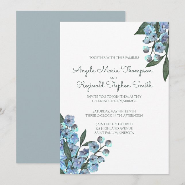 Invitation Bouquet de Delphinium Floral Bleu (Devant / Derrière)
