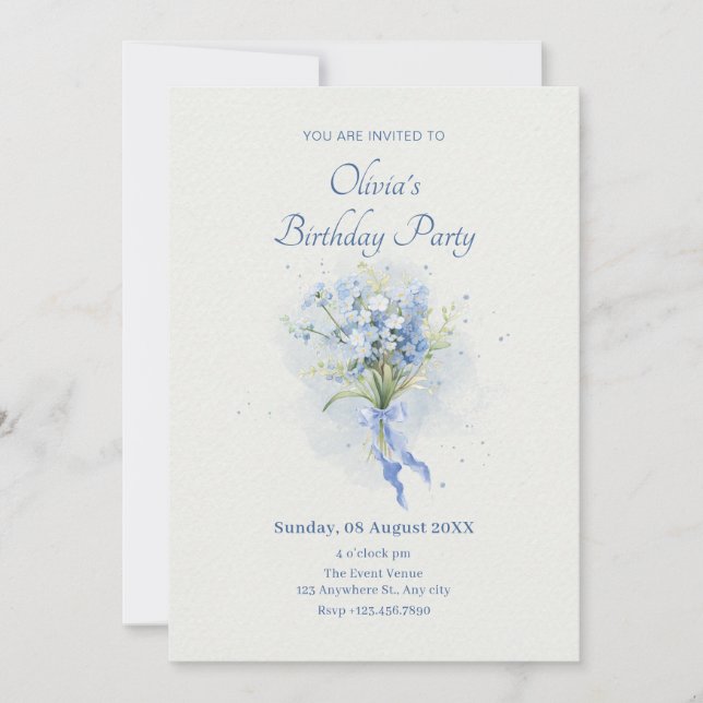 Invitation Bouquet de fleurs bleues (Devant)