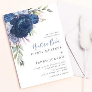 Invitation Bouquet de fleurs bleues Nuestra Boda Mariage espa