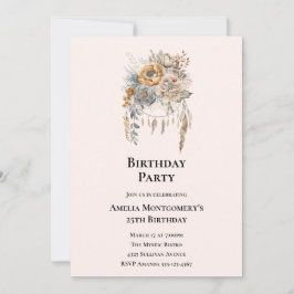 Invitation Bouquet de fleurs Boho en couleurs neutres Anniver