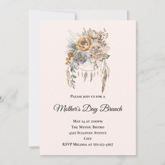 Invitation Bouquet de fleurs Boho en couleurs neutres Fête de (Devant)