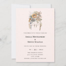 Invitation Bouquet de fleurs Boho en Mariage couleur neutre