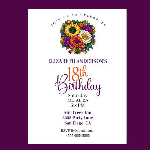 Invitation Bouquet de fleurs d'automne opulent pour 18 ans