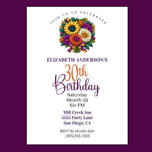 Invitation Bouquet de fleurs d'automne opulent pour 30 ans