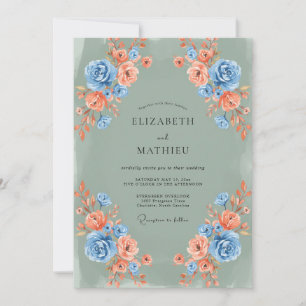 Invitation Bouquet de fleurs de corail bleu Mariage