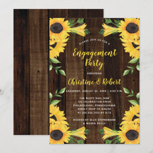 Invitation Bouquet de fleurs de tournesol   Wood Engagement P