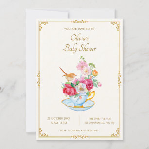 Invitation Bouquet de fleurs esthétique baby shower tasse de 