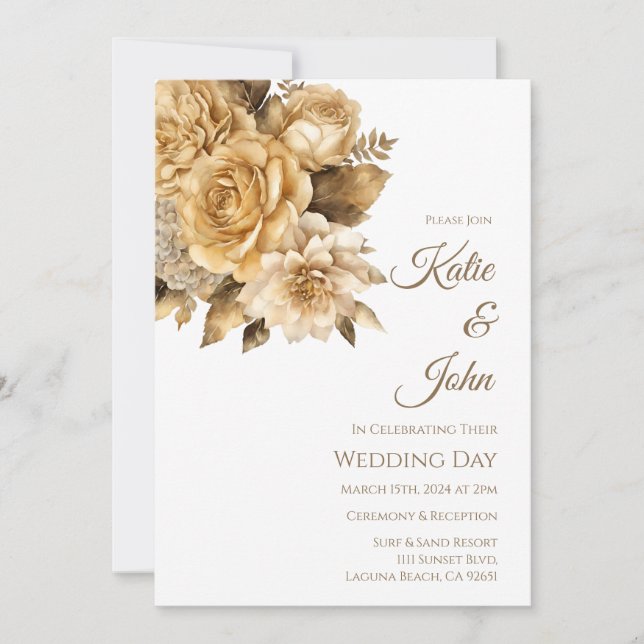 Invitation Bouquet de fleurs neutres - Mariage blanc (Devant)