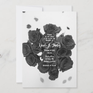 Invitation Bouquet de Fleurs Romantiques Roses Noires de Mari