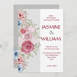 Invitation Bouquet de fleurs rose et bleue