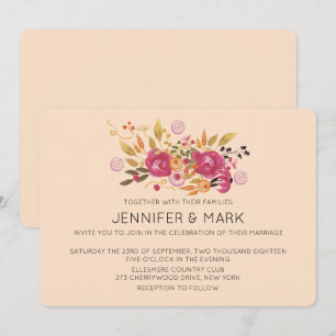 Invitation Bouquet de fleurs rose et orange sur Arrière - pla