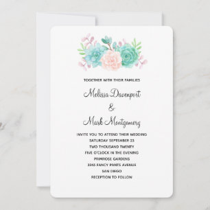Invitation Bouquet de fleurs rose pastel et vert Mariage