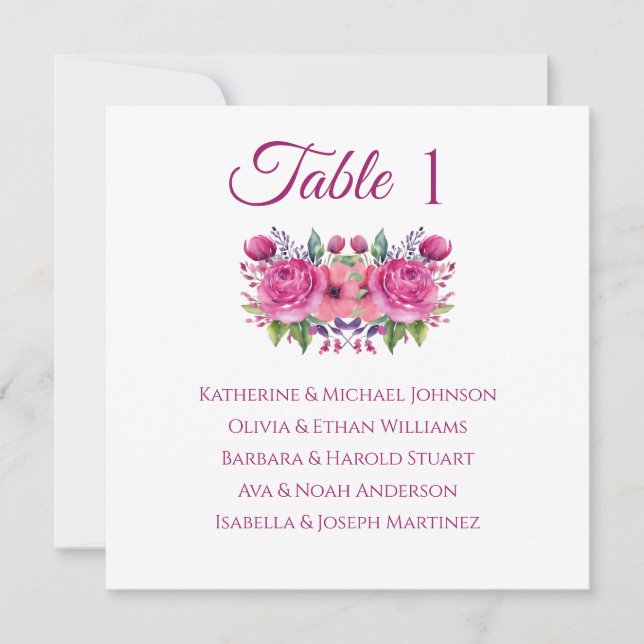 Invitation Bouquet de fleurs roses d'aquarelle-Mariage (Devant)