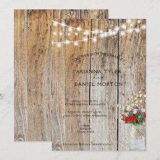 Invitation Bouquet de fleurs rustique Jar Mason avec guirland