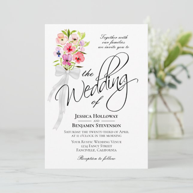 Invitation Bouquet de Fleurs sauvages d'aquarelle Rustique Bo (Debout devant)
