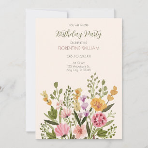 Invitation Bouquet de fleurs sauvages de couleur aquarelle an