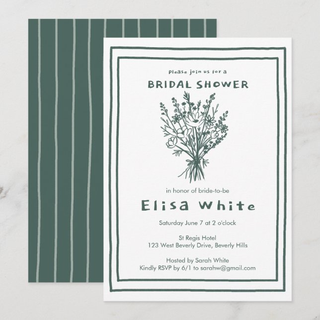 Invitation Bouquet de fleurs sauvages Rustique et fantaisiste (Devant / Derrière)