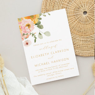 Invitation Bouquet de jardin floral rose pêche jaune Mariage
