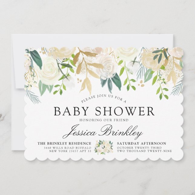 Invitation Bouquet de la Rose blanche| Baby shower (Devant)