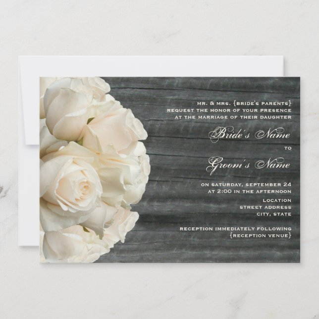 Invitation Bouquet de la Rose blanche et Mariage de Barnwood (Devant)