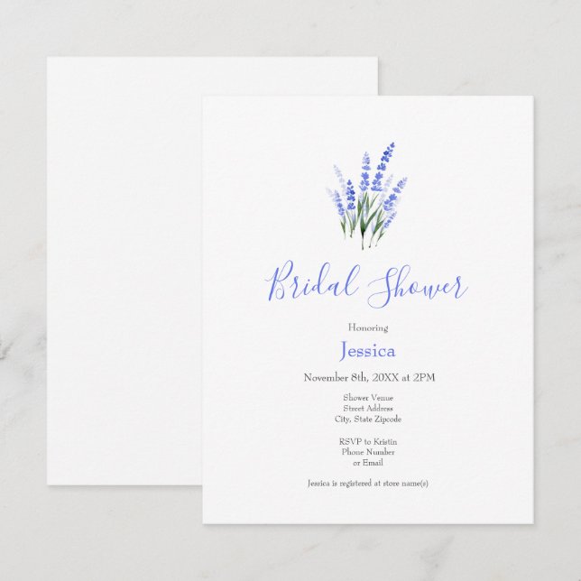 Invitation Bouquet de lavande aquarelle (Devant / Derrière)