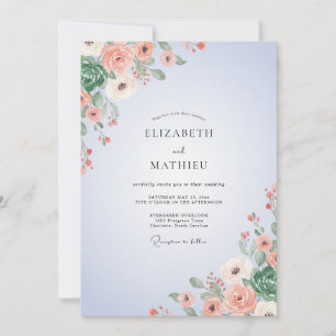 Invitation Bouquet de mariage au bleuet saumon et eucalyptus