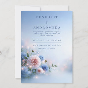 Invitation Bouquet de mariage Dahlia Rouge Clair Brume Bleue