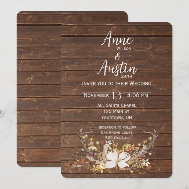 Invitation Bouquet de mariage en bois de cerf  (Devant / Derrière)