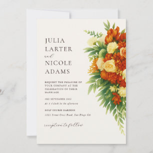 Invitation Bouquet de mariage Fleurs orange vert coucher de s