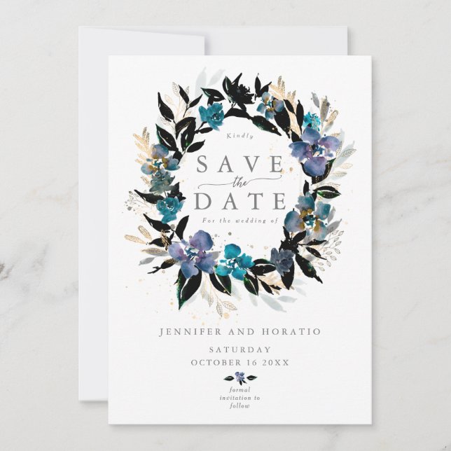 Invitation Bouquet de Mariage Floral turquoise bleu (Devant)