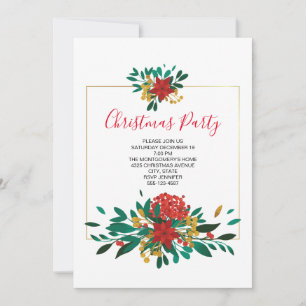 Invitation Bouquet de Noël moderne rouge, vert et or pour fêt