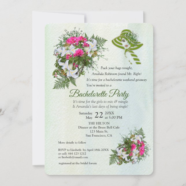 Invitation Bouquet de Parties scintillant d'or Bachelorette P (Devant)