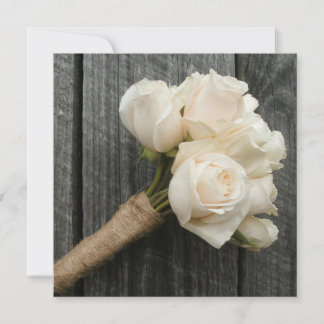 Invitation Bouquet de Rose blanche et mariage en bois d'Améri