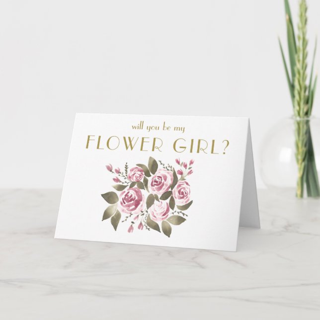 Invitation Bouquet De Rose De Vin Serez-Vous Ma Fille Fleur ? (Devant)