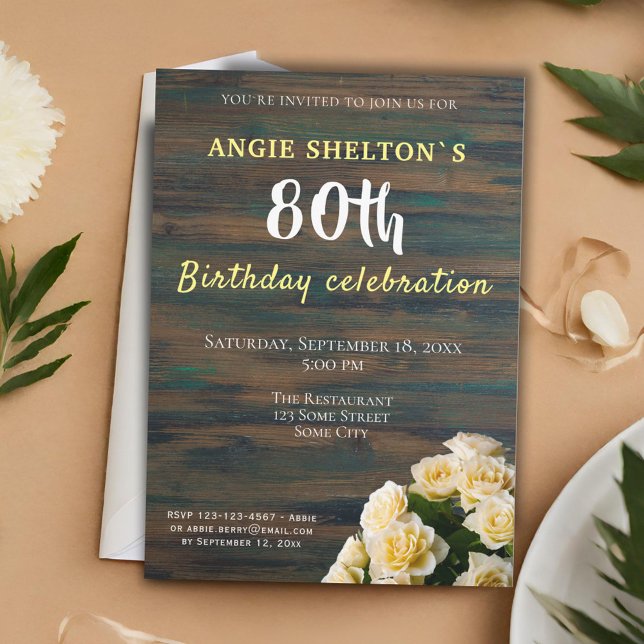 Invitation Bouquet de rose jaune 80e anniversaire Fête floral (Créateur téléchargé)