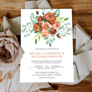 Invitation Bouquet de Roses  de terre brûlé Mariage floral