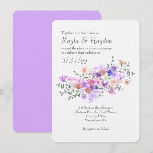 Invitation Bouquet de roses lilas, roses, pêche, bleues color