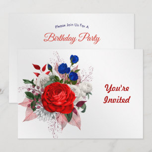 Invitation Bouquet de roses patriotique d'anniversaire
