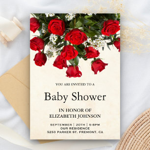 Invitation Bouquet de roses rouges romantiques Baby Shower