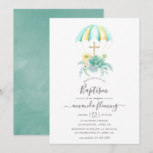 Invitation Bouquet de succulents floraux Parachute Baptême