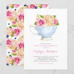 Invitation Bouquet de teacup d'aquarelle Baby shower de fleur