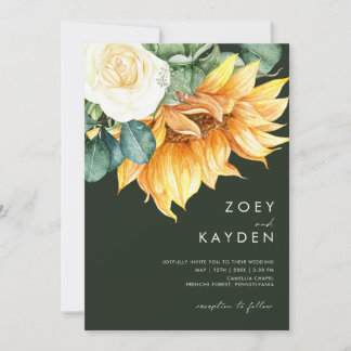 Invitation Bouquet de tournesol de campagne vert tout en un M