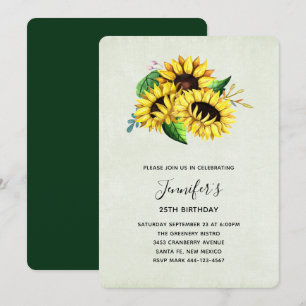 Invitation Bouquet de tournesol jaune en aquarelle Anniversai