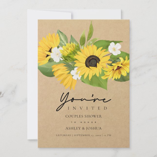 Invitation Bouquet de tournesol Kraft Couples en papier Douch (Devant)