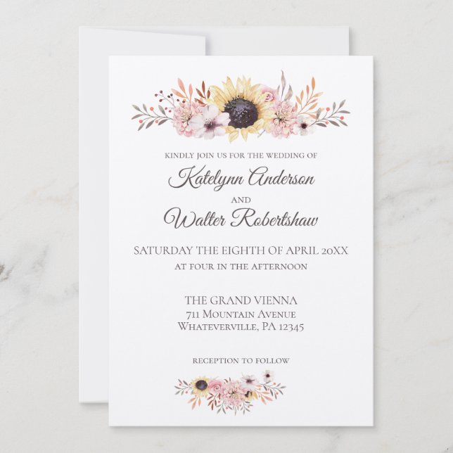 Invitation Bouquet de tournesol Mariage de style champêtre (Devant)