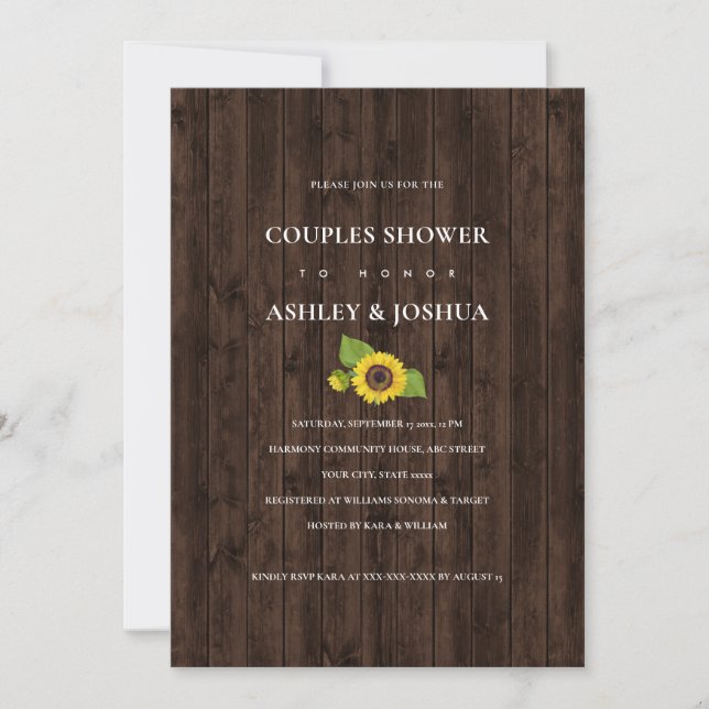 Invitation Bouquet de tournesol rustique Photo Couples Douche (Devant)