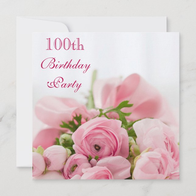 Invitation Bouquet des roses roses 100e anniversaire (Devant)