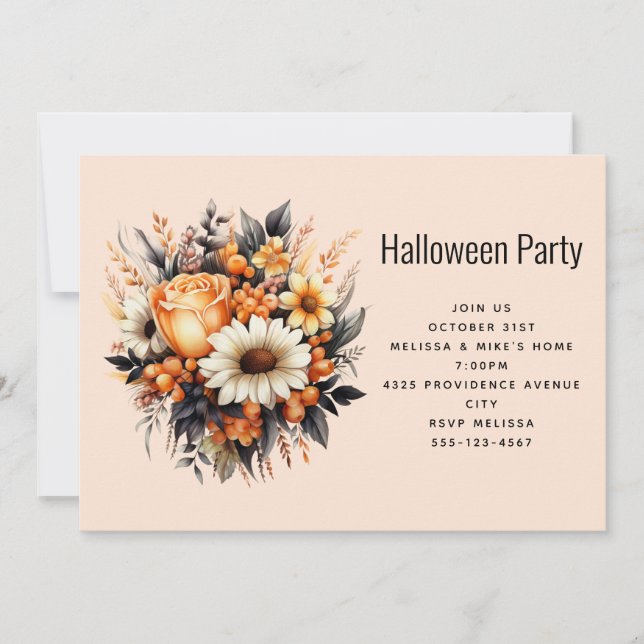 Invitation Bouquet d'Halloween orange gris jaune (Devant)