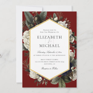 Invitation Bouquet d'hiver Bourgogne Mariage de fleurs peinte