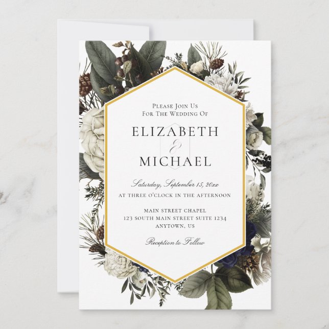 Invitation Bouquet d'hiver ivoire Mariage de fleurs peintes (Devant)